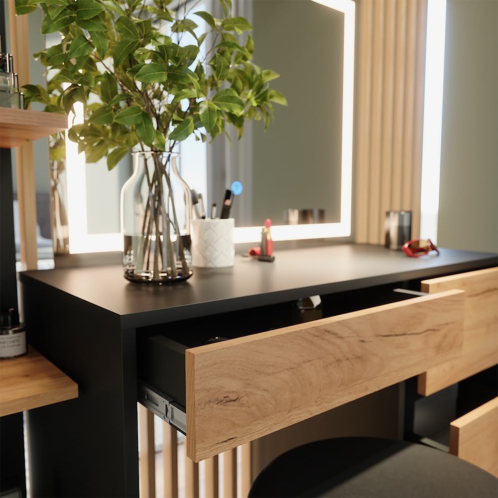 Vicco Coiffeuse Sherry, Anthracite, 90x75cm avec Miroir LED et Tabouret