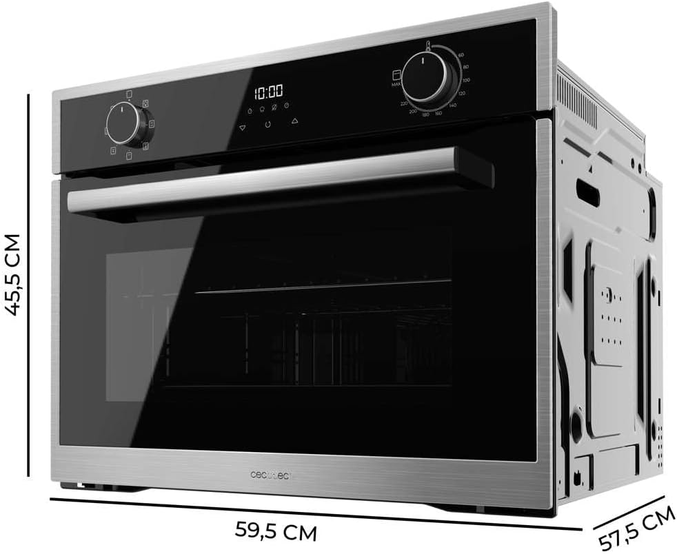 Cecotec Four Encastrable 45cm de Hauteur Bolero Hexa M224500 Edge A. 2600W, 53L, 7 Fonctions, Grill, Chaleur Ventilée, Convection, Décongélation, Steam Base X2, Steam EasyClean, Steam Assist