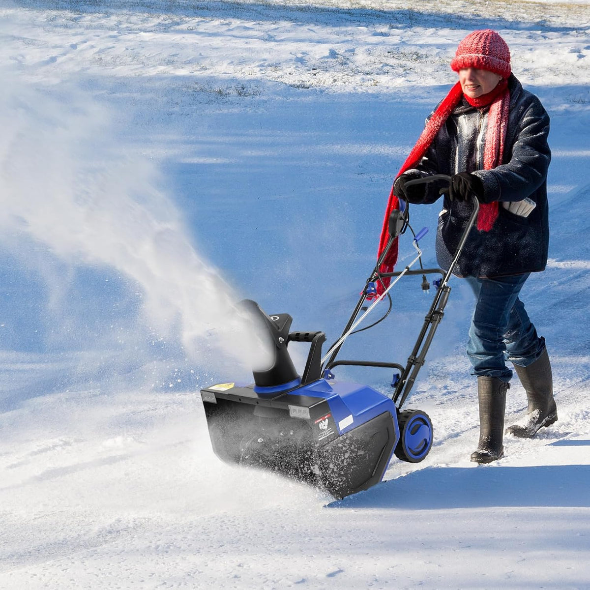 Fraise à neige électrique en acier au manganèse 2400 W avec rouleau à brosse en acier, balayeuse à neige avec toboggan réglable à 180°, appareil de déneigement électrique avec double lumières LED pour
