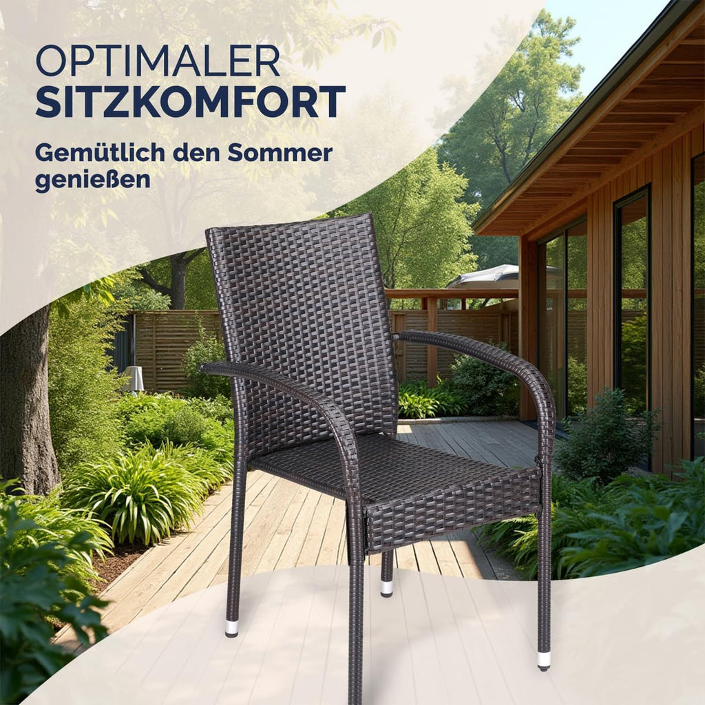 Casaria® Lot de 8 chaises de Jardin Brunes empilables polyrotin accoudoirs arrondis Fauteuil extérieur terrasse Balcon