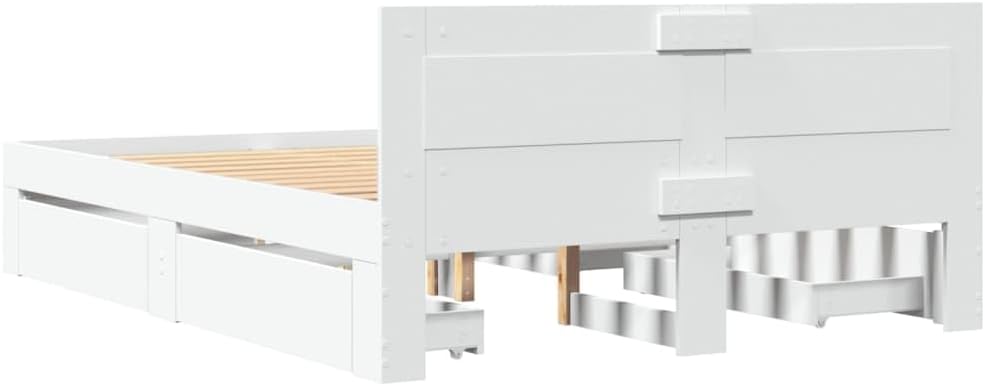vidaXL Cadre de Lit Double avec Tête de Lit Blanc 140x190cm en Bois d'Ingénierie - Meuble de Chambre à Coucher