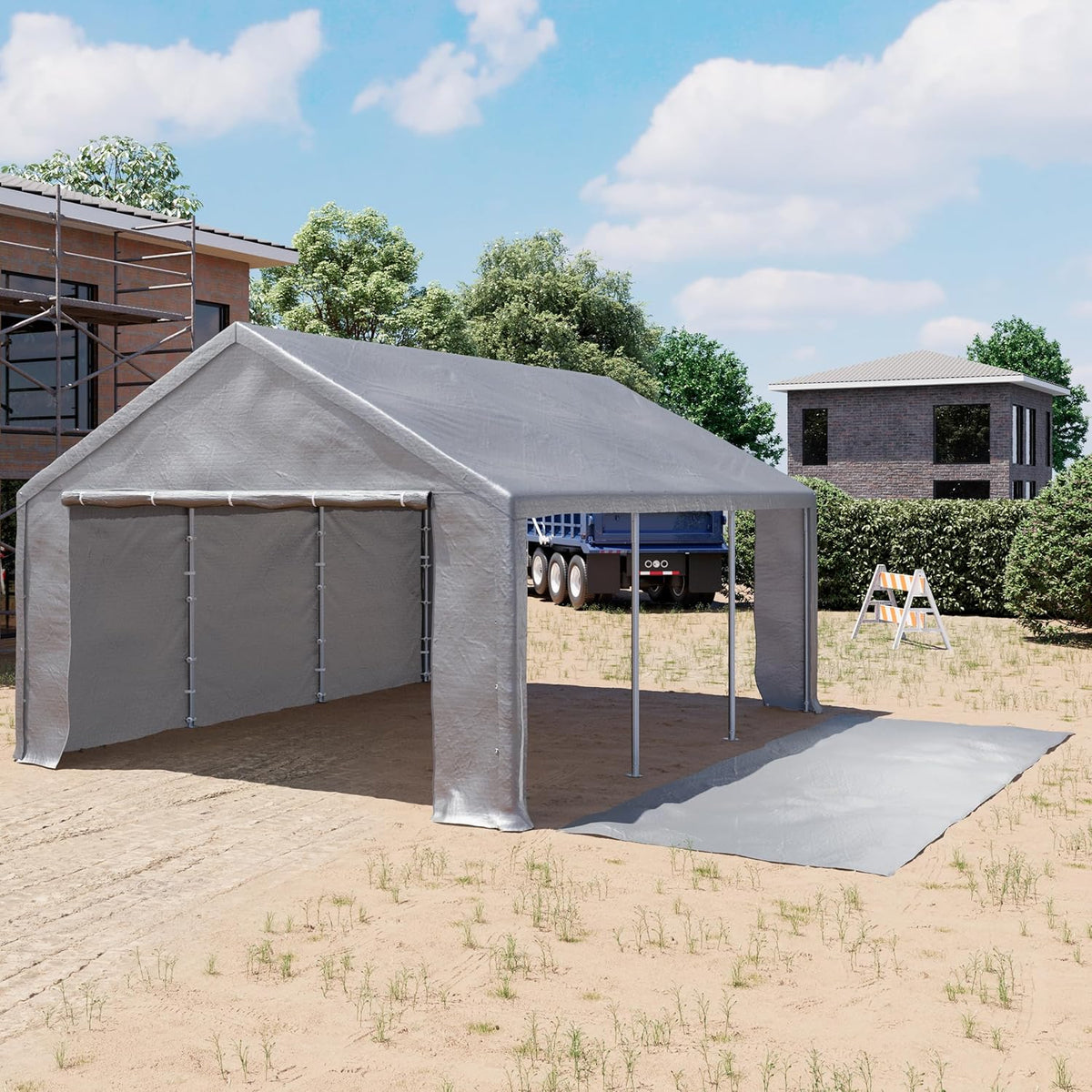 TOOLPORT Tente de Stockage 3x6 m Hangar de Stockage Abri Tente de Garage Bâche PE 350 N étanche à l'eau en Gris