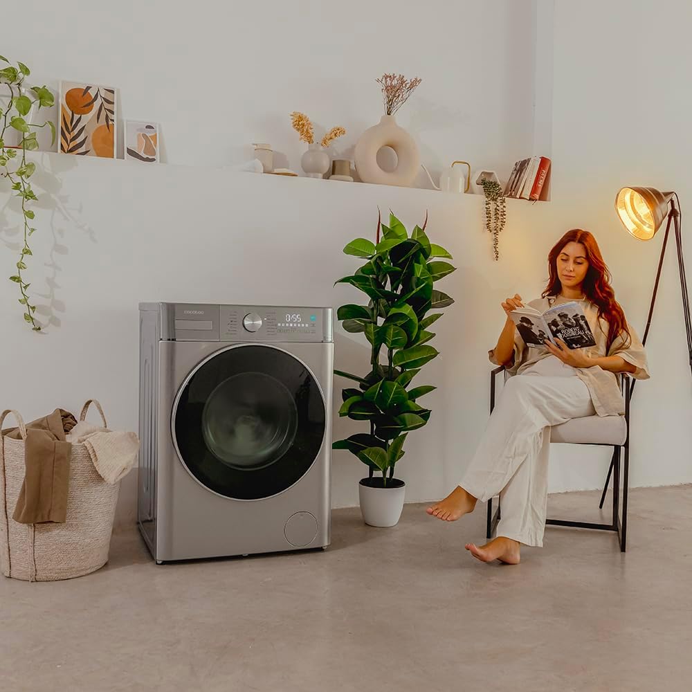 Cecotec Lave-linge Séchant 8-5Kg Bolero Wash&Dry 8590 Inverter Steel 1400RPM, 16 Programmes, Inverter Plus, Lavage à la Vapeur, Lavage et Séchage Intelligents, Stérilisation, Joint Antibactérien