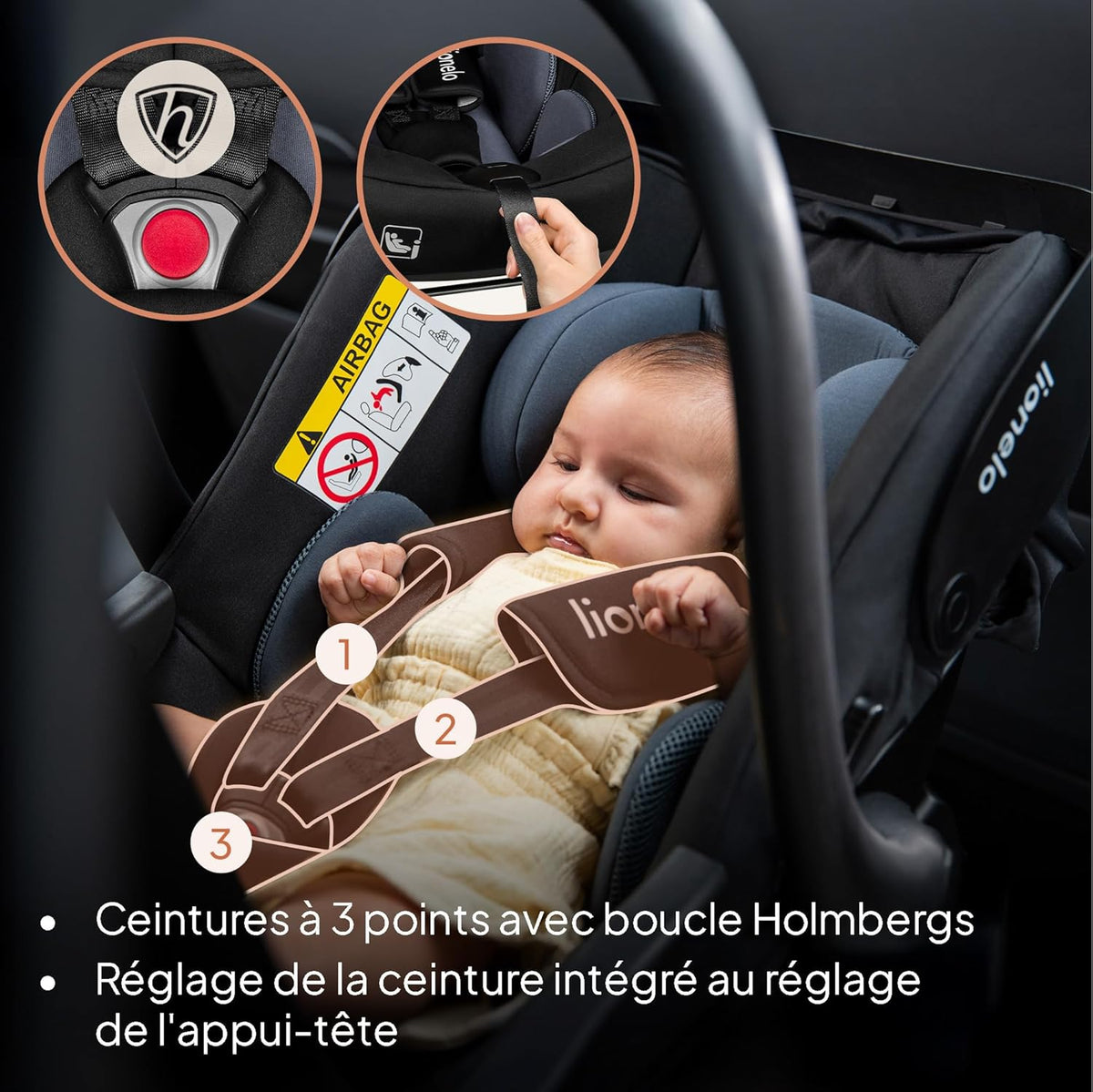 LIONELO ASTRID i-Size Ensemble siège enfant, avec base, 40-87 cm, montage ISOFIX, harnais 3 points, protection latérale, insert Dri-Seat, i-Size R129