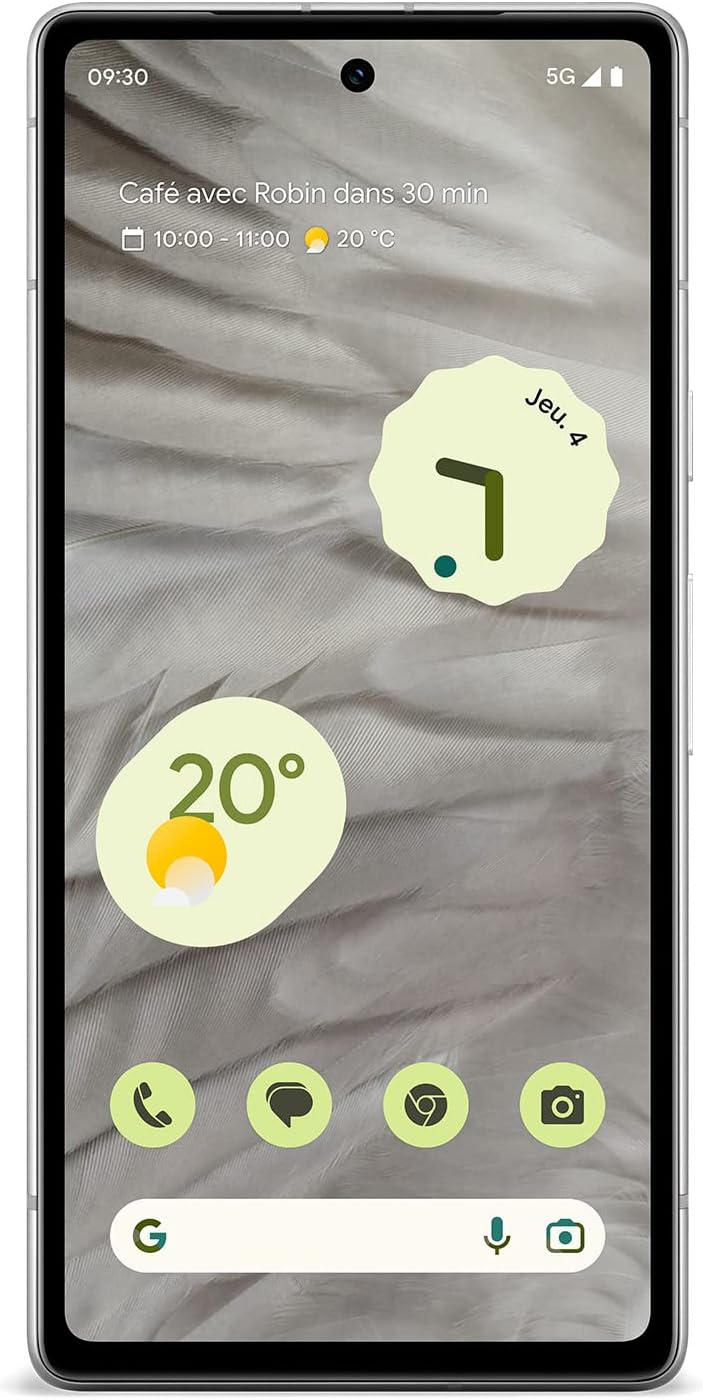 Google Pixel 7a et chargeur – Smartphone Android 5G débloqué avec objectif grand angle et 24 heures d'autonomie – Neige