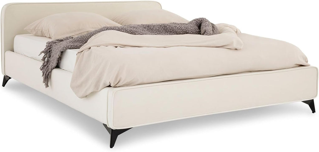 IDIMEX Lit Double Ravello 140x190 cm, Revêtement en Tissu, Lit Style Moderne pour 2 Personnes, Cadre de lit en Bois avec sommier Inclus, Blanc crème
