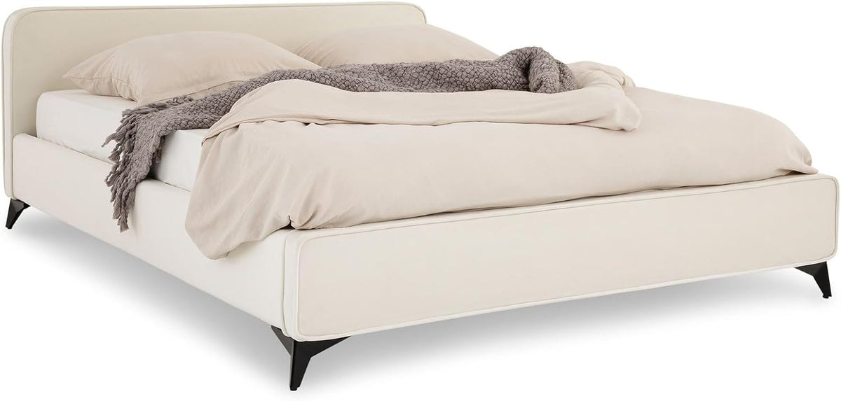 IDIMEX Lit Double Ravello 140x190 cm, Revêtement en Tissu, Lit Style Moderne pour 2 Personnes, Cadre de lit en Bois avec sommier Inclus, Blanc crème