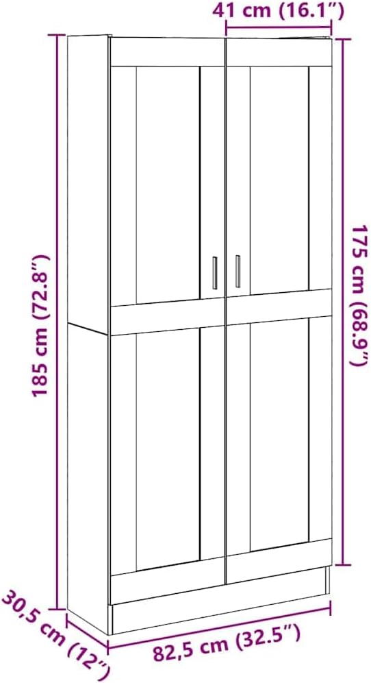 Buffet haut chêne artisanal 82,5x30,5x185 cm bois d ingénierie