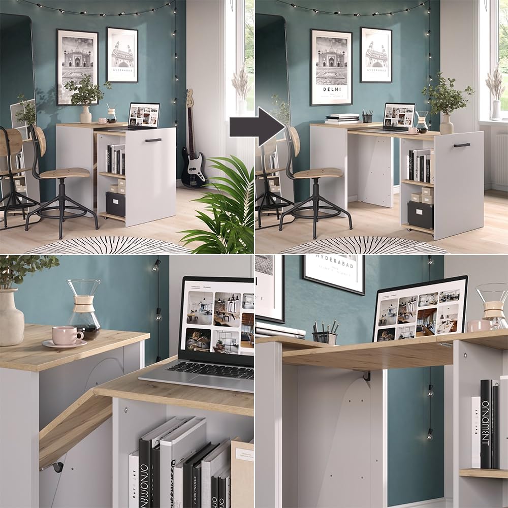 Vicco Bureau Adam, Greige/Chêne Artisan, 60 x 50.4 cm Extensible