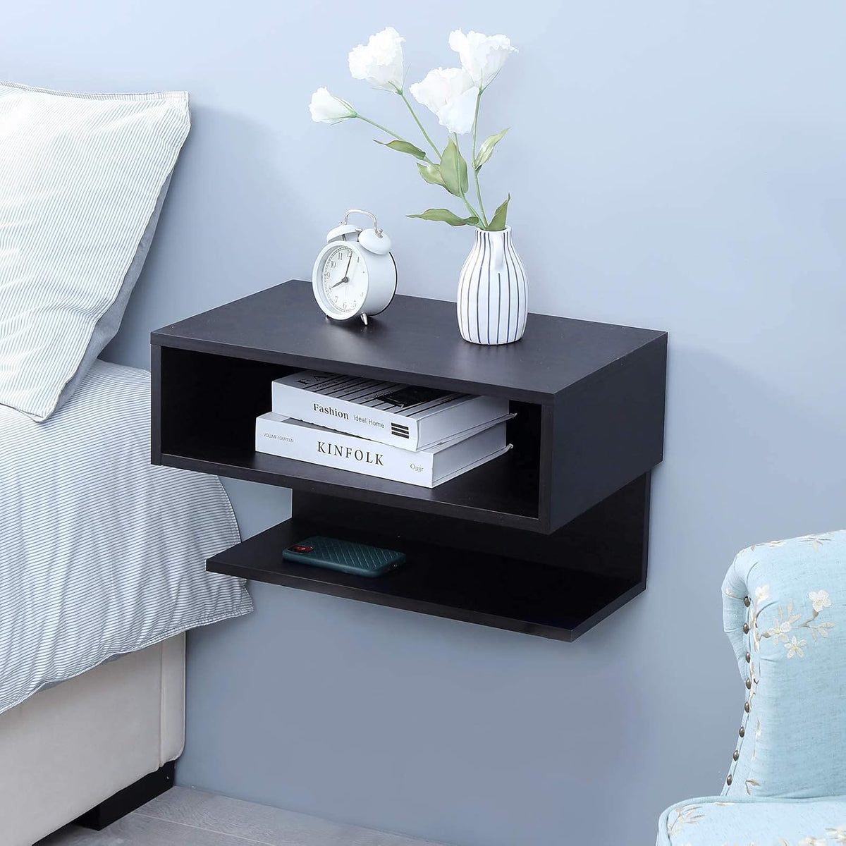 WELLAND Table de nuit flottante murale 61 cm avec tiroir, Tables de chevet pour adulte, pour salon, chambre à coucher