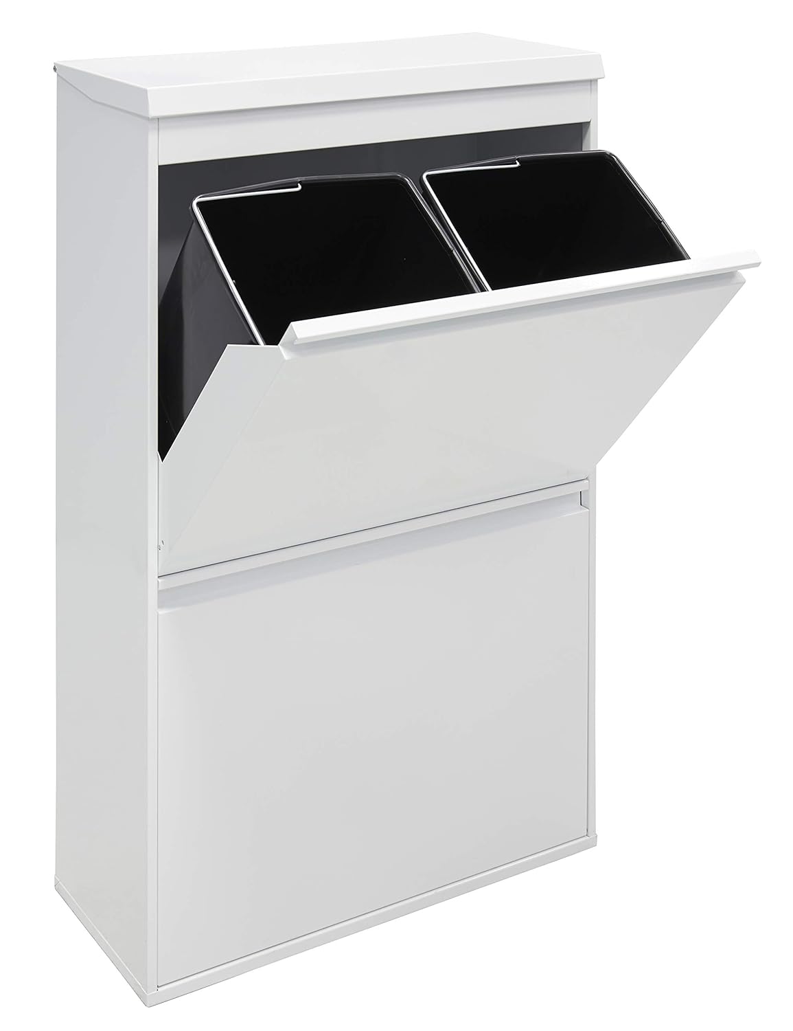 ARREGUI Top CR621-B Poubelle de recyclage en acier, poubelle de tri sélectif, 4 seaux, avec plateau supérieur multifonction, 4 x 17 L (68 L), blanc