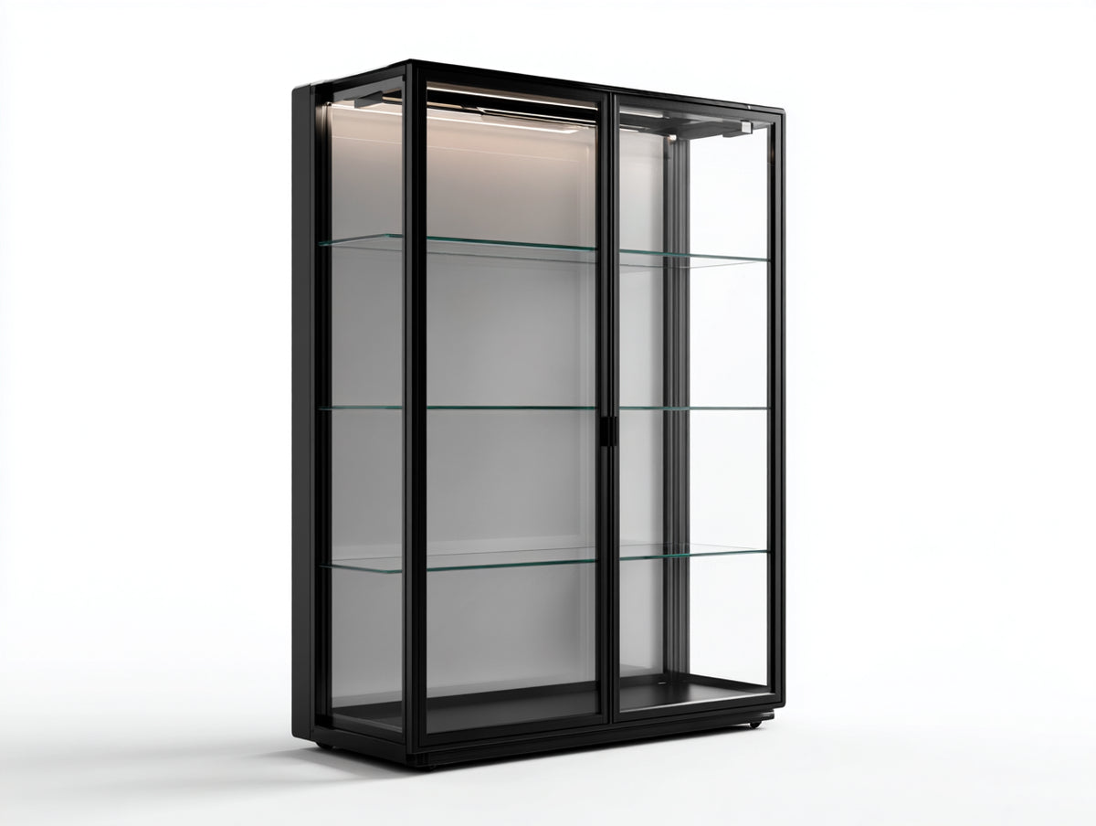 Vitrine en verre avec portes vitrées et étagères 90x40x180 cm - Noir - Vitrine moderne pour intérieur