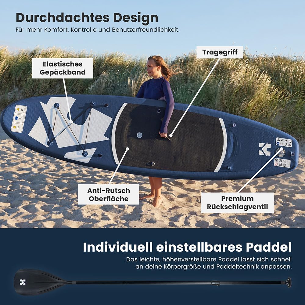 HOME DELUXE Planche de Stand up Paddle - Taille S, Bleu Sup Gonflable pour lac, mer et rivière