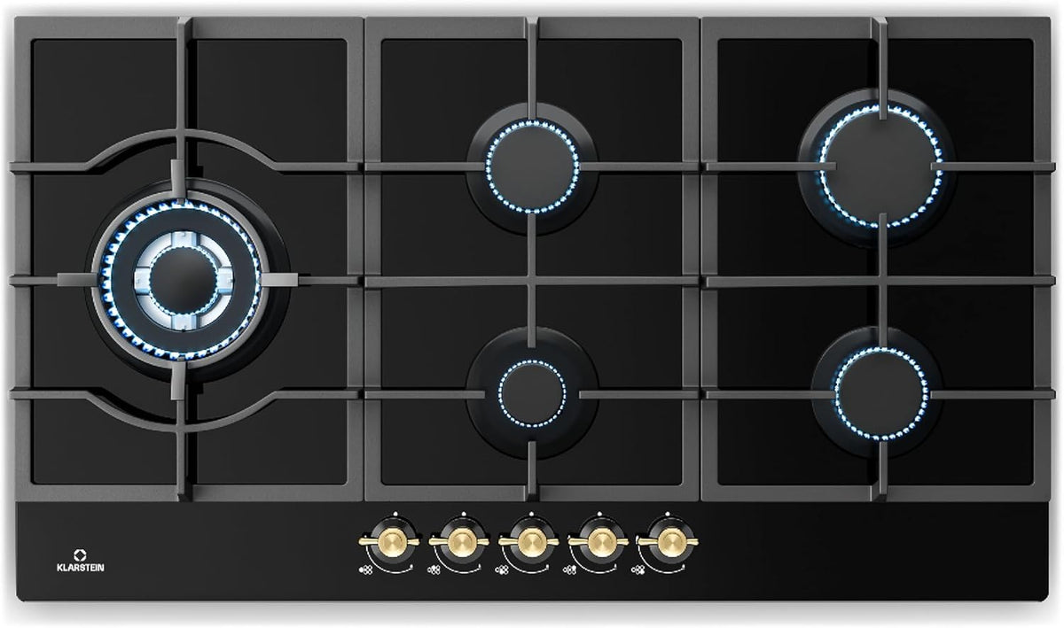 Klarstein Table de Cuisson à Gaz avec 5 Brûleurs – Plaque de Cuisson Encastrable 11100W, Surface en Acier Inoxydable, Compatible GPL