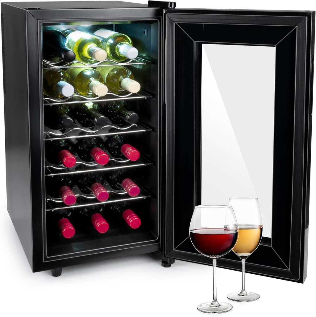 alpina Cave à Vin - 230V - 18 Bouteilles/50L - Température Réglable de 11°C à 22°C - Porte Vitrée et Éclairage Intérieur - Peu ou pas de Bruit - Noir