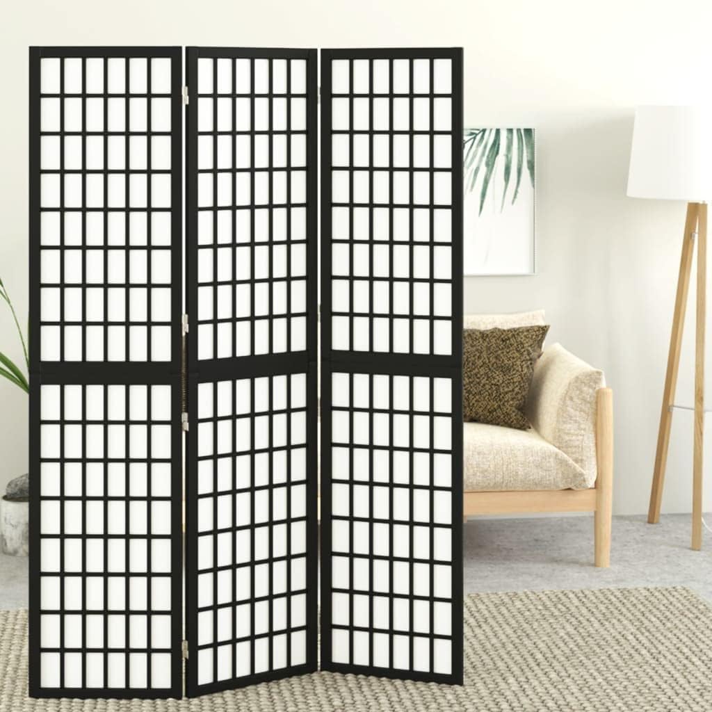Ecran d'Intimité Paravent Séparateur de Pièces Cloison de Séparation pour Chambre à Coucher Maison Intérieur, 3 Panneaux 120x170 cm Noir