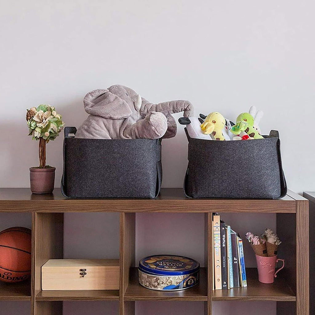 Panier de rangement en feutre avec poignées pour linge, salle de bain, bureau, boîtes de rangement pliables et ouvertes, gris foncé, 40 x 28 x 25 cm