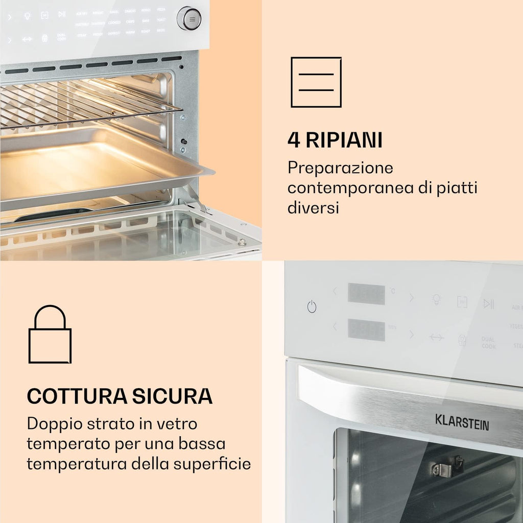 Klarstein Vigor Air Friteuse à air chaud XXL, Airfryer de 1800 W, friteuse à air chaud 30 litres, 18 programmes, chaleur de voûte et de sole, blanc