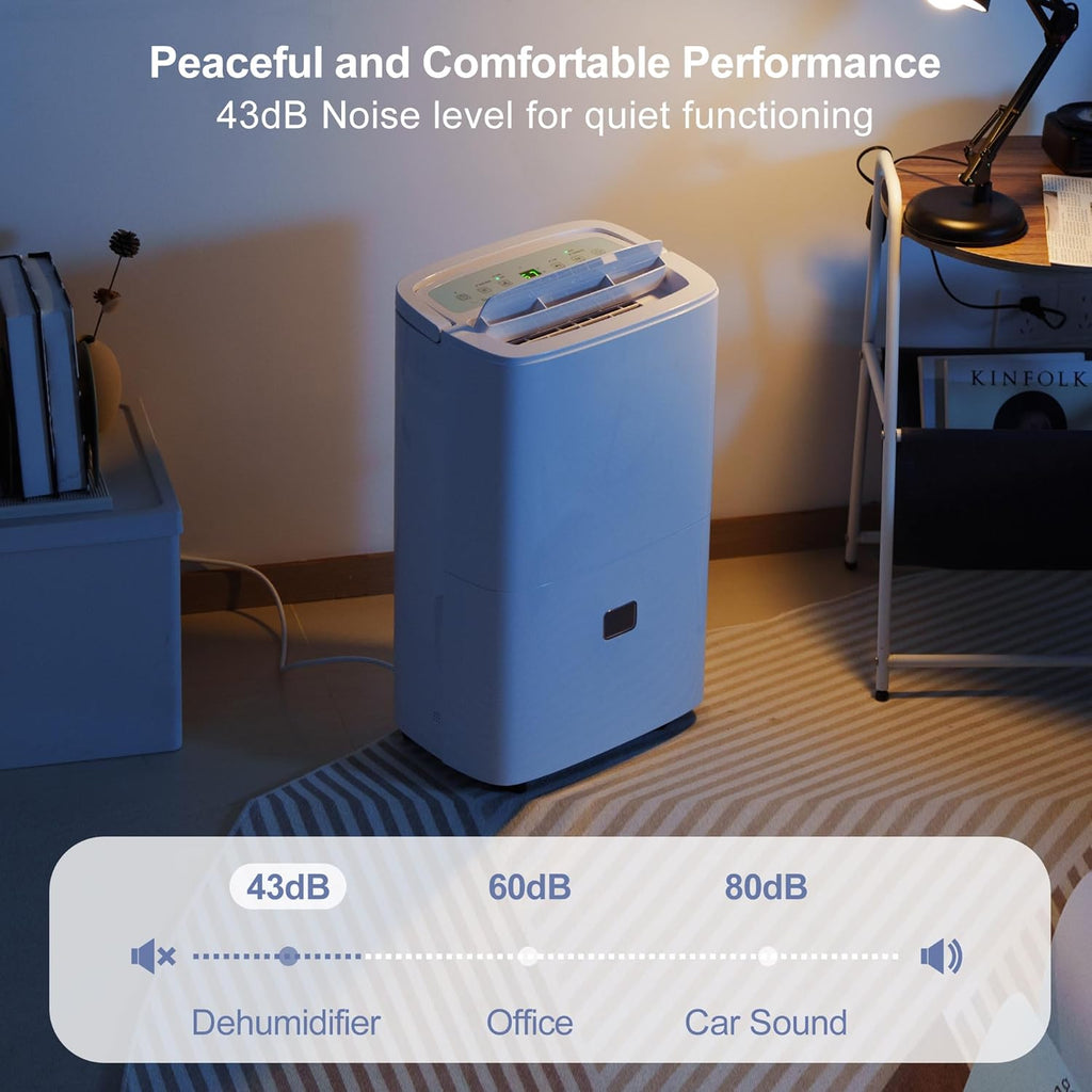 Deshumidificateur d’Air Électrique 90L/Jour Anti-Moisissures avec Pompe Relevage 5m - Silencieux 43dB pour Cave, Chambre, Salle de Bain 240m² | Réservoir 8L, Drainage Continu
