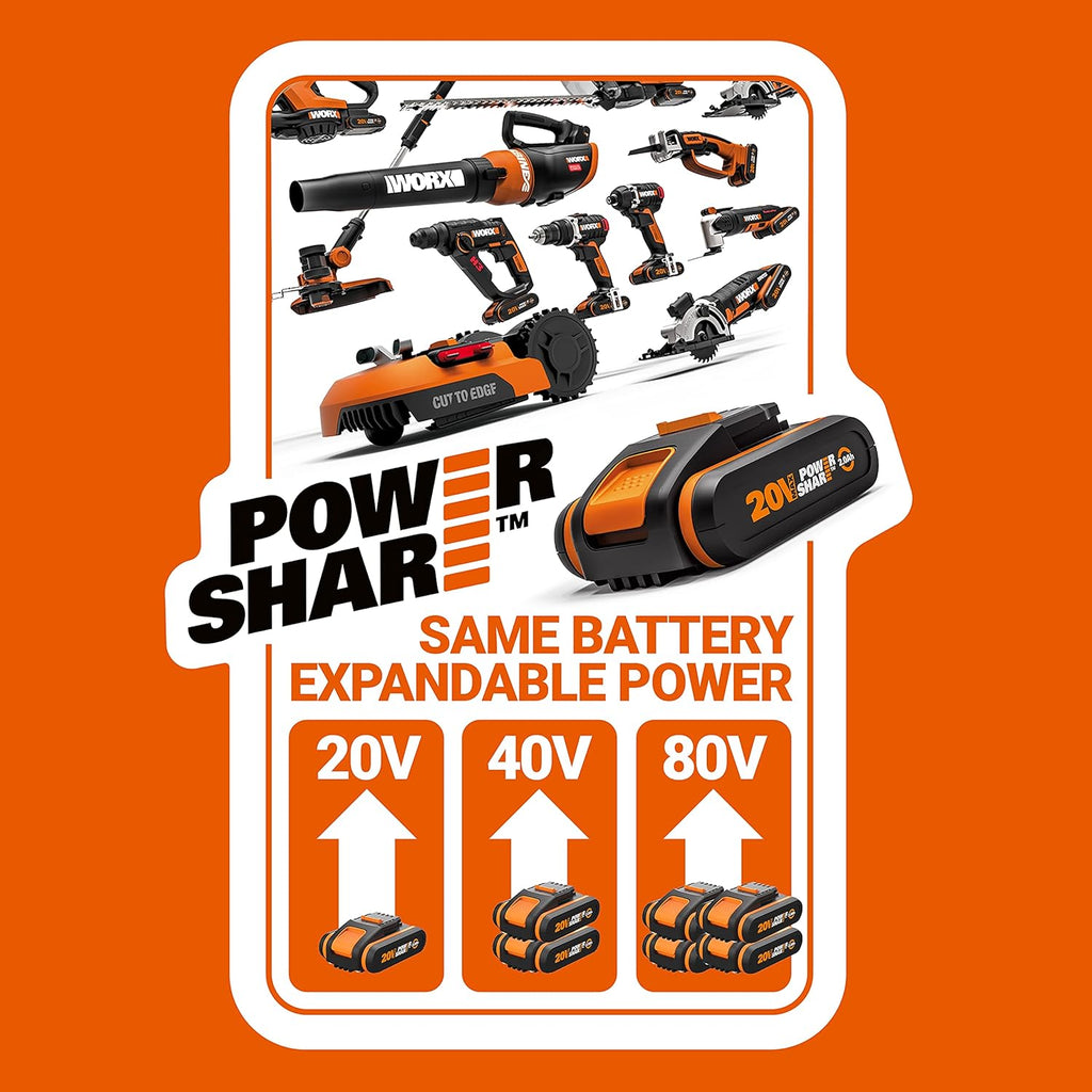 WORX Visseuse à Choc sans Fil Brushless 20V WX261, Légère et puissante 260Nm, 3000 tr/min, mandrin 6,35 mm HEX, 3 Vitesses, crochet et embout de vissage, livrée avec Batterie et Chargeur