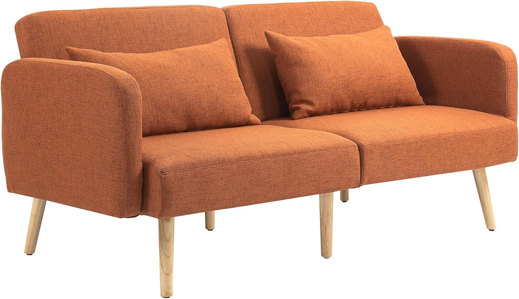 HOMCOM Canapé Convertible 3 Places, canapé-lit 2 Places, Dossier inclinable et accoudoirs réglables, clic clac en Tissu Effet Lin, Pieds en Bois Massif, 2 Coussins lavables, Marron