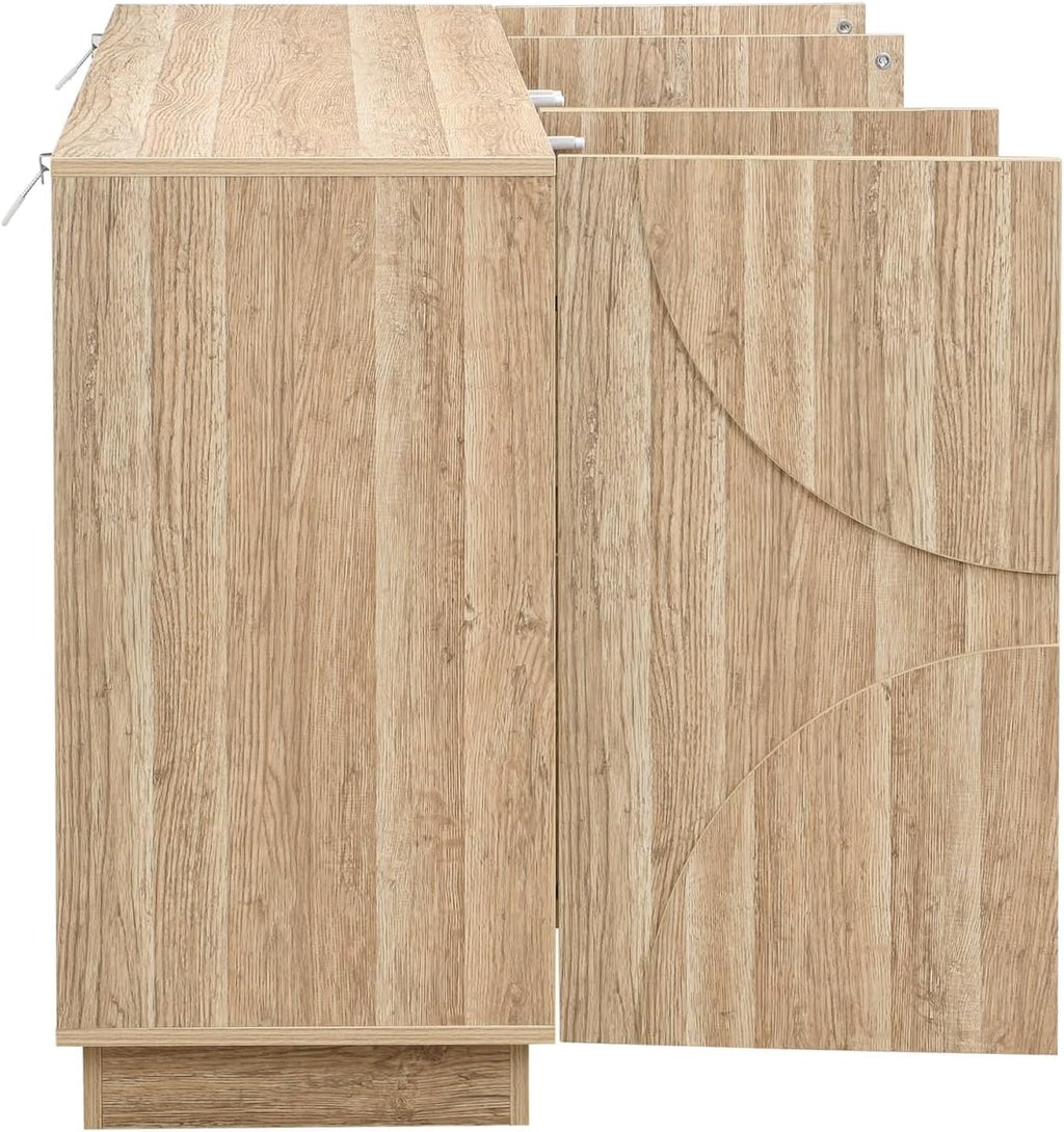 PUGSDRLY Armoire à Couverts avec étagères, Buffet avec Ferme-Portes, Armoire de Rangement en Bois Naturel à Quatre Portes(160 x 40 x 80 cm)