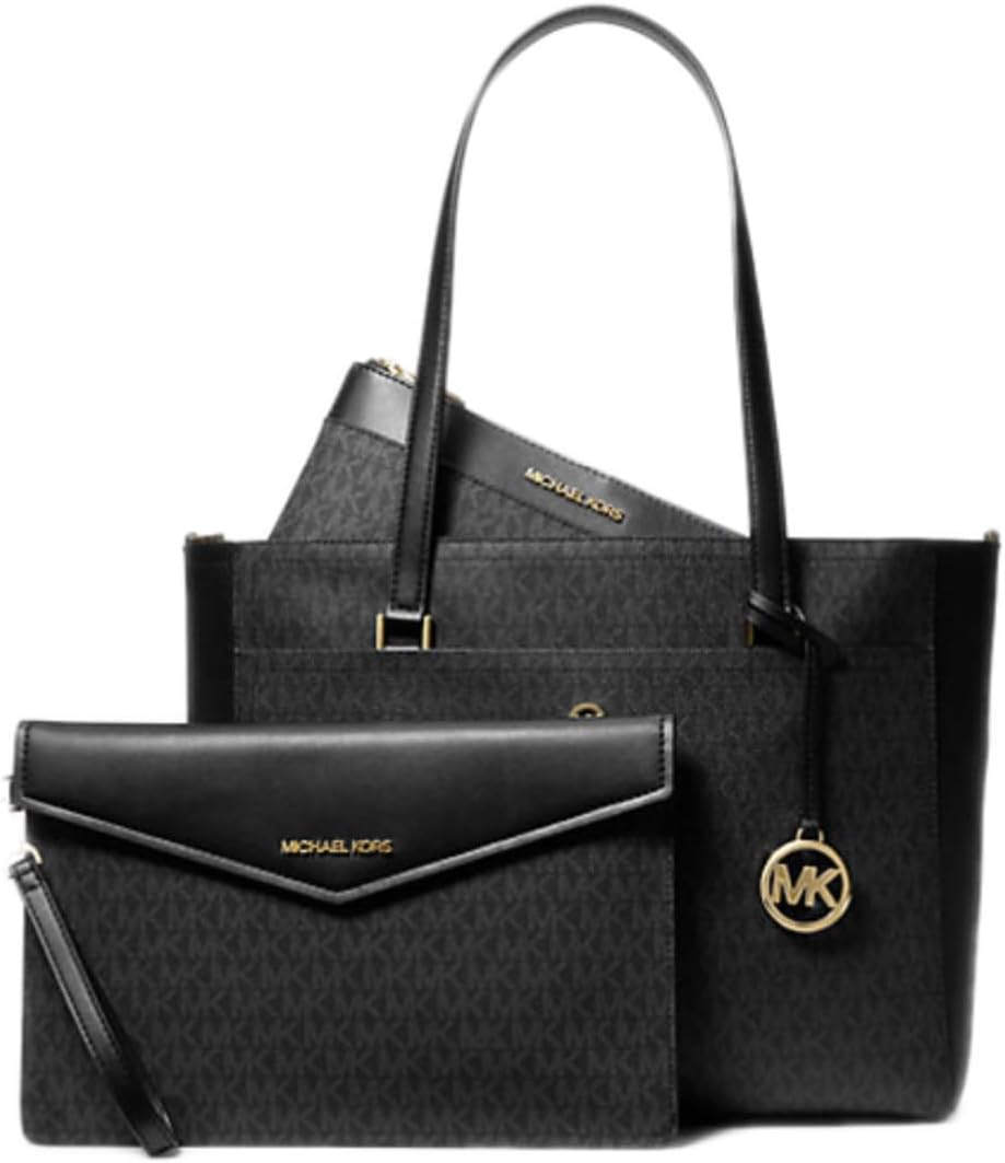 Maisie Pochette 3 en 1 pour femme avec fermeture éclair sur le dessus et bandoulière MK Signature, noir, Large