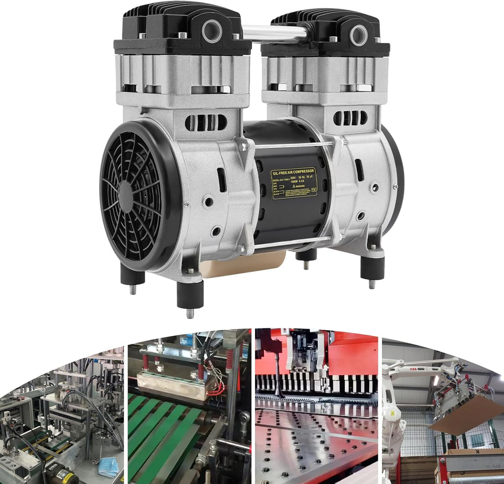 Compresseur d'air 1500 W Tête de pompe avec 2 silencieux 1380 tr/min Moteur en cuivre pur pour usines, maisons et réparation automobile
