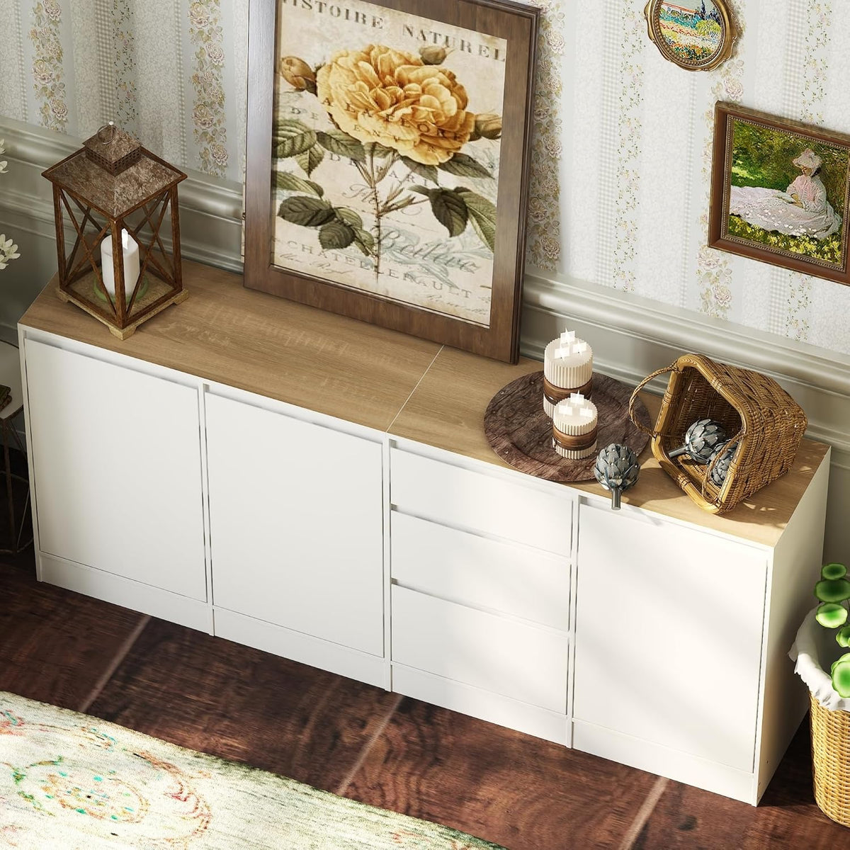 DEZAGCE Meuble de rangement à 3 portes et 3 tiroirs, buffet, buffet avec étagères, commode, armoire de stockage multifonctionnelle, pour salon, cuisine, couloir, 80 x 180 x 35 cm, MDF, blanc