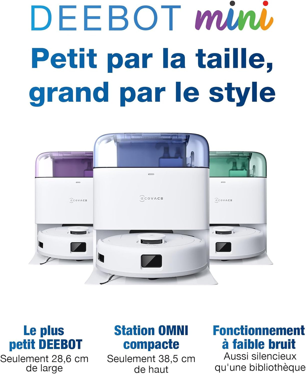 ECOVACS DEEBOT Mini Aspirateur Robot, Aspiration 9 000 Pa, ZeroTangle 2.0, TrueMapping 2.0, séchage à 45 ℃, vidage Auto, Lavage Intelligent en Profondeur, Nettoyage Auto en Un clic, Bleu