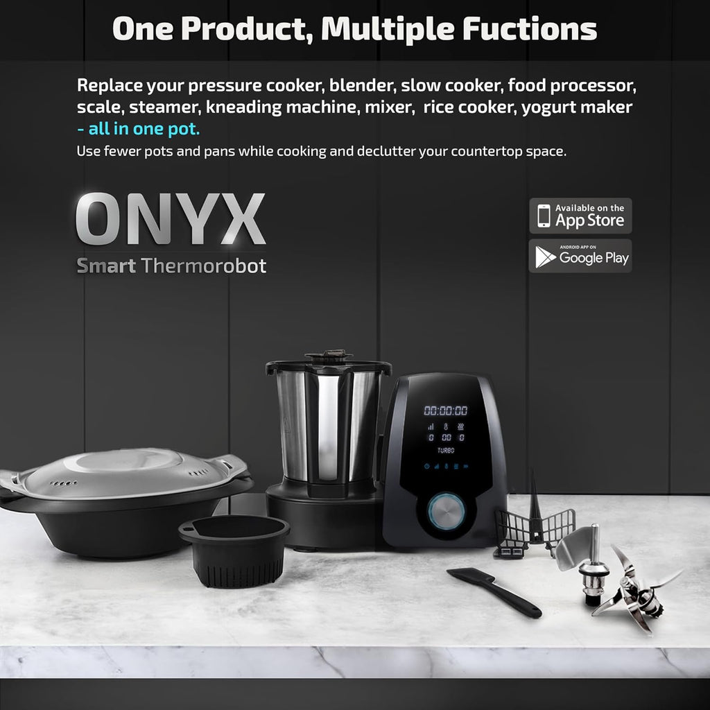 Zilan ONYX Thermo Robot, robot de cuisine multifonction Wi-Fi, 30 Fonctions, Écran LED Numérique, Balance Intégrée, 3,3 L, 1700 W, Black