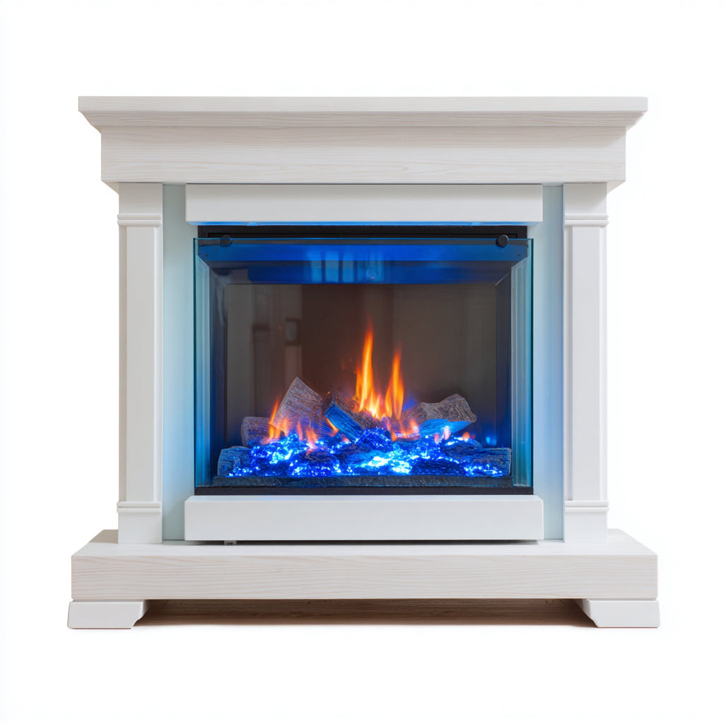 Cheminée électrique décorative 110x30x95 cm - Blanc - Style classique pour intérieur