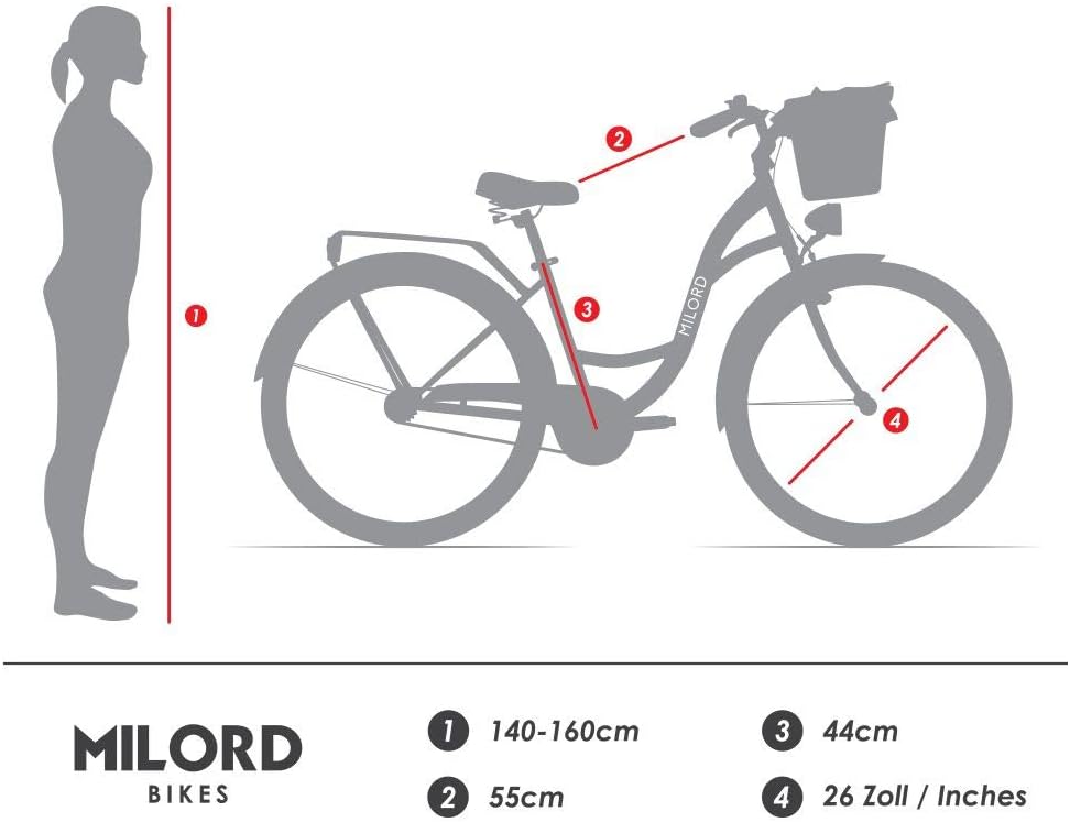 MILORD. Vélo Confort Rose à 1 Vitesse de 26 Pouces avec Panier et Porte-Bagages arrière, vélo néerlandais, vélo pour Femme, vélo de Ville, rétro, Vintage