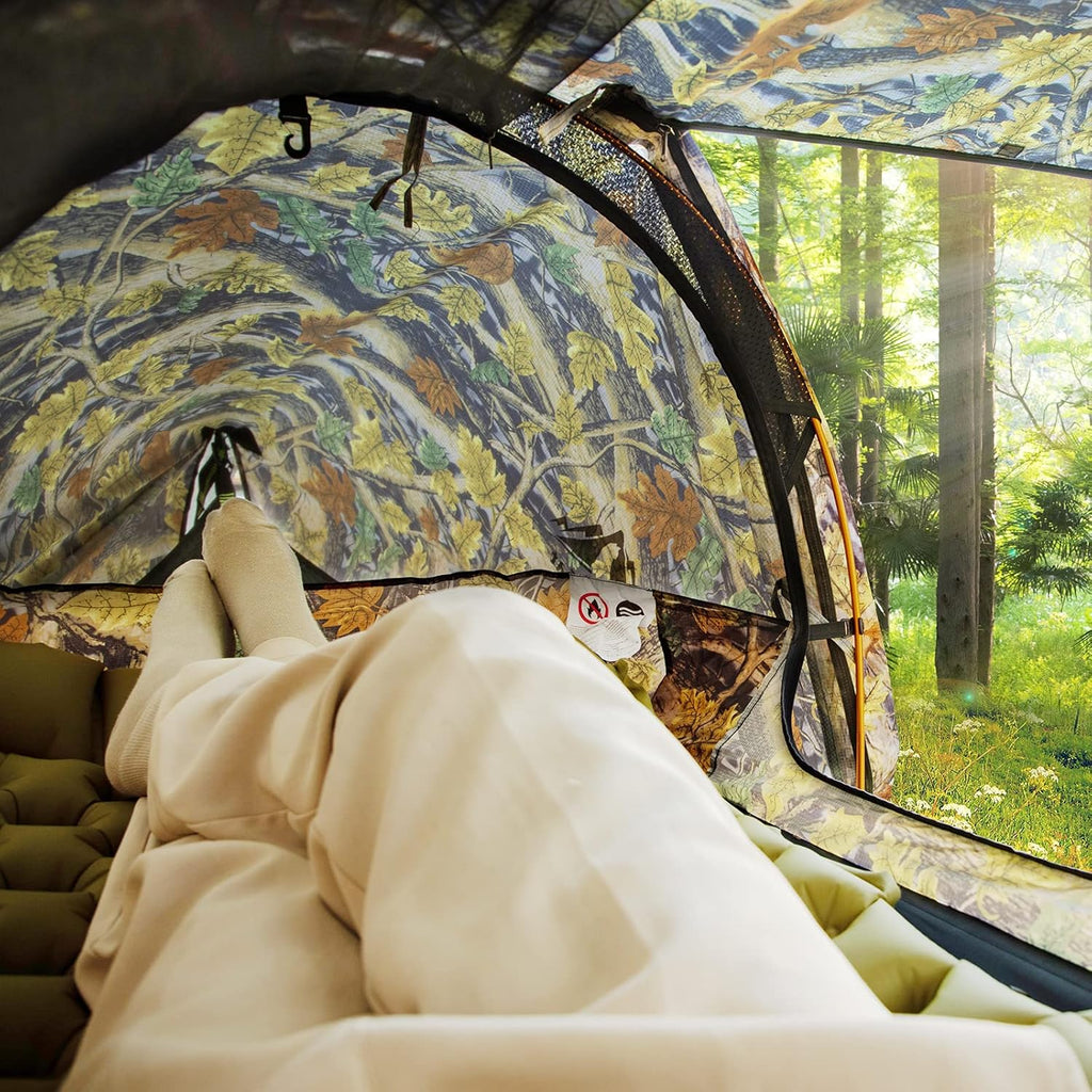 Night Cat Hamac Tente Fond Plat pour 1 Personne avec Moustiquaire Couverture Imperméable et Espace de Rangement Supplémentaire Randonnée Camping dans Jardin Arrière Cour Sauvage