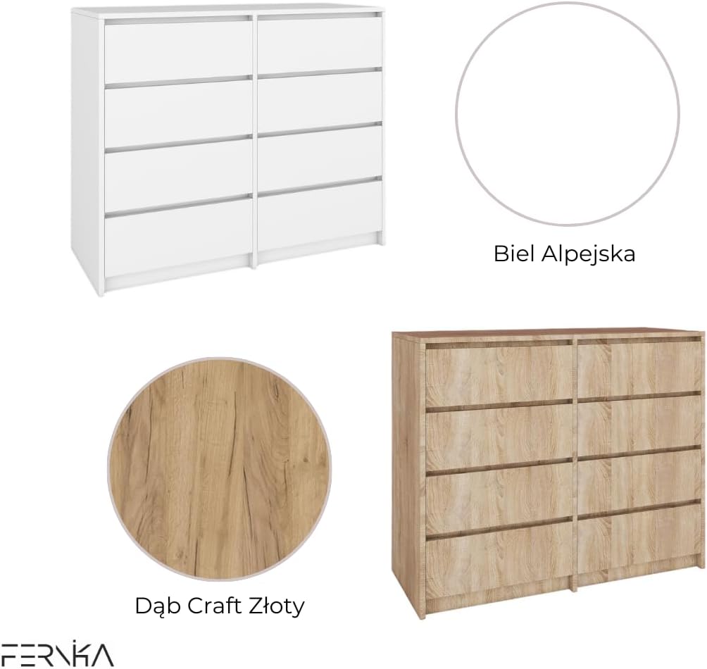BDW - Commode 8 Tiroirs 120 cm - Meuble de Rangement - Commode Chambre Bébé, Enfant, Adulte, Salon - Construction Solide - 120x100x43 cm - Cachemire