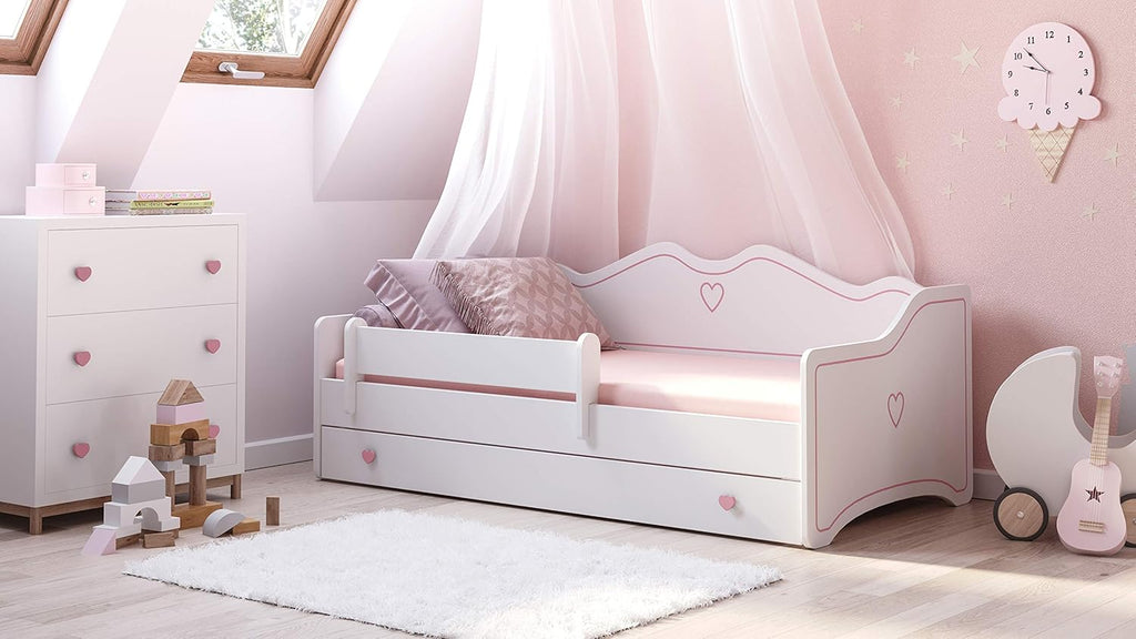 Kobi Lit Enfant Emma | Blanc pour Chambre d'enfant | 140x70CM | avec Tiroir | pour Chambre des Filles