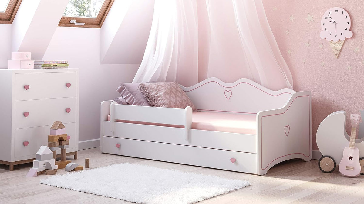 Kobi Lit Enfant Emma | Blanc pour Chambre d'enfant | 140x70CM | avec Tiroir | pour Chambre des Filles