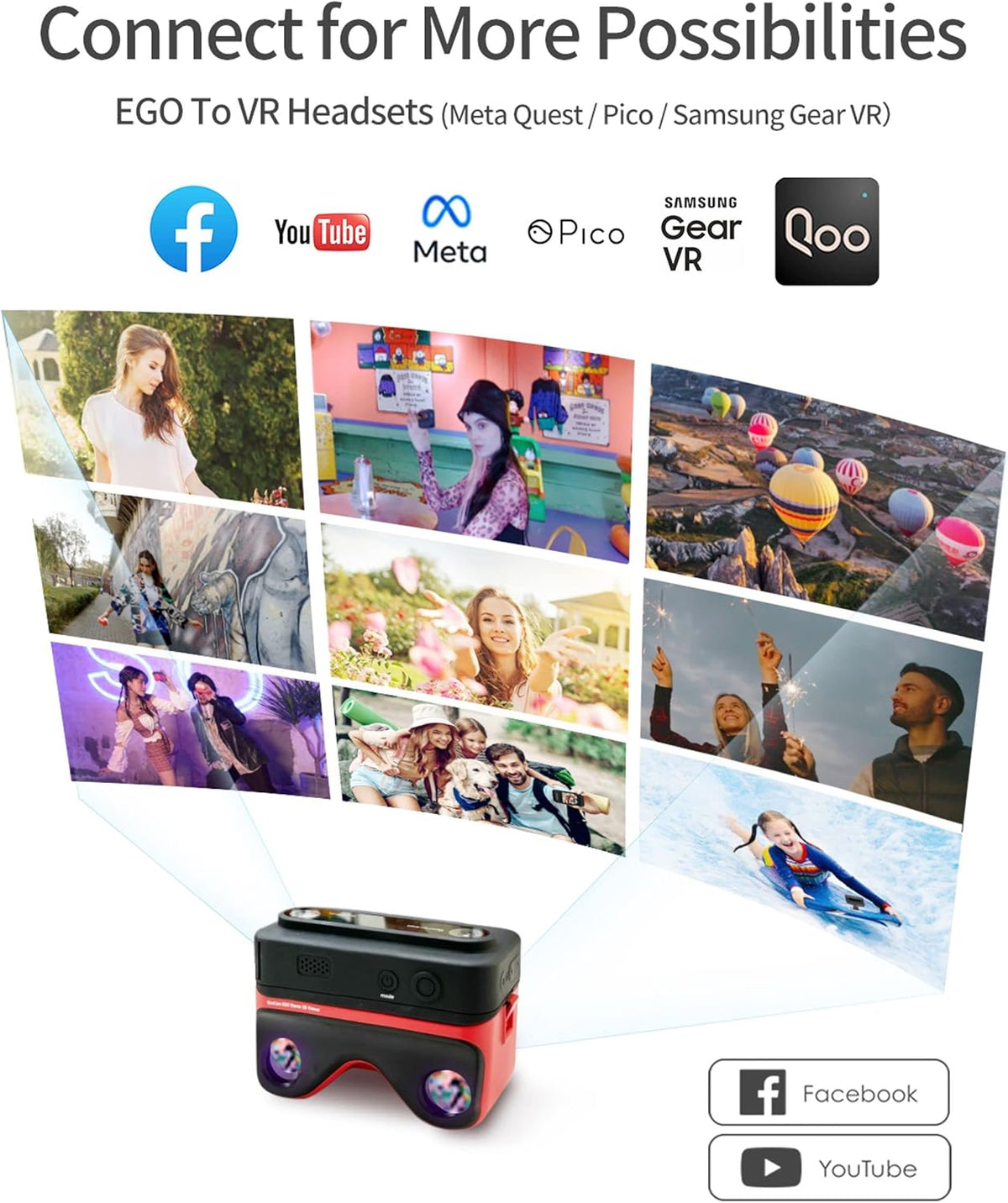 KanDao QooCam Ego - Caméra 3D intégrée avec visionneuse, vidéos 4K, Affichage stéréoscopique instantané, idéale pour Les Voyages, Les fêtes, Appareil VR, Appareil Photo Noir et visionneuse 3D Rouge.
