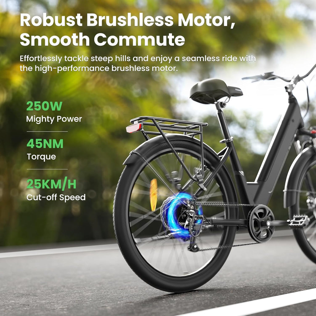 Touroll Vélo électrique J1 Pro, Vélo Électrique Adulte 100km Autonomie, Freins Disque Hydraulique, Batterie 36V 15.6Ah Amovible, 250W VTC Electrique Homme Femme