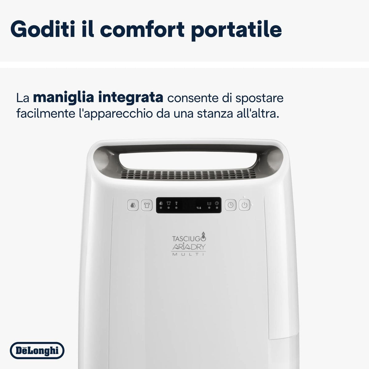 De'Longhi Tasciugo AriaDry Multi Déshumidificateur DEXD214RF, Déshumidificateur Portable avec Filtration à 3 Actions, Fonction Séchage, Déshumidification 14L/Jour, R290, Réservoir Amovible, Blanc