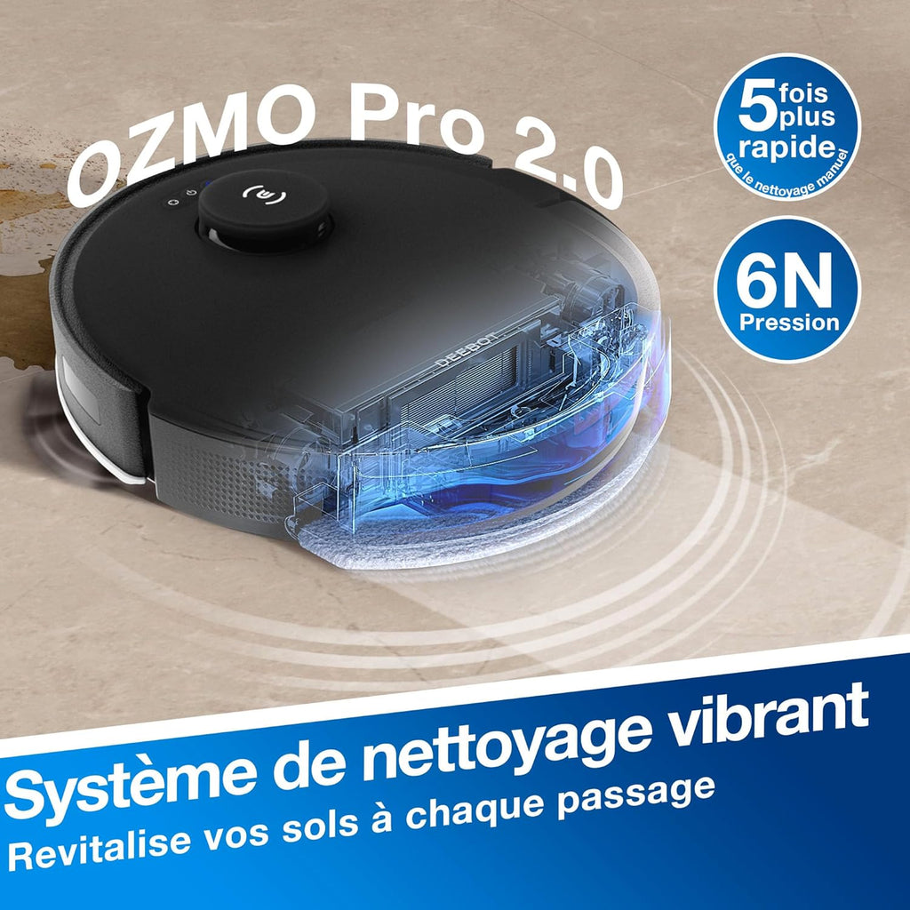 ECOVACS Aspirateur Robot DEEBOT N20 Pro Plus, Robot Aspirateur Laveur 8000Pa avec vidange Automatique poussière, Nettoyage Autonome de 45 Jours, Batterie 300 Min, Nettoyage Vibrant, Tapis, Noir