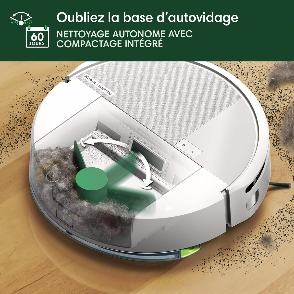 iRobot Roomba 205 DustCompactor Combo Robot - Compacte automatiquement Les débris à l’intérieur du robot jusqu'à 60 Jours - Sans sac - Clearview LiDAR - 7KPa - Se Recharge et reprend Le Travail -Blanc
