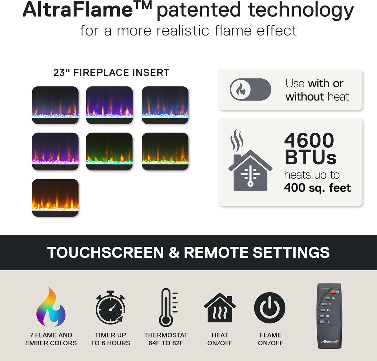 Ameriwood Home Meuble TV avec cheminée Lumina, chêne Noir, pouvant accueillir des téléviseurs jusqu'à 70 Pouces, Meuble multimédia Moderne avec éclairage LED RGB