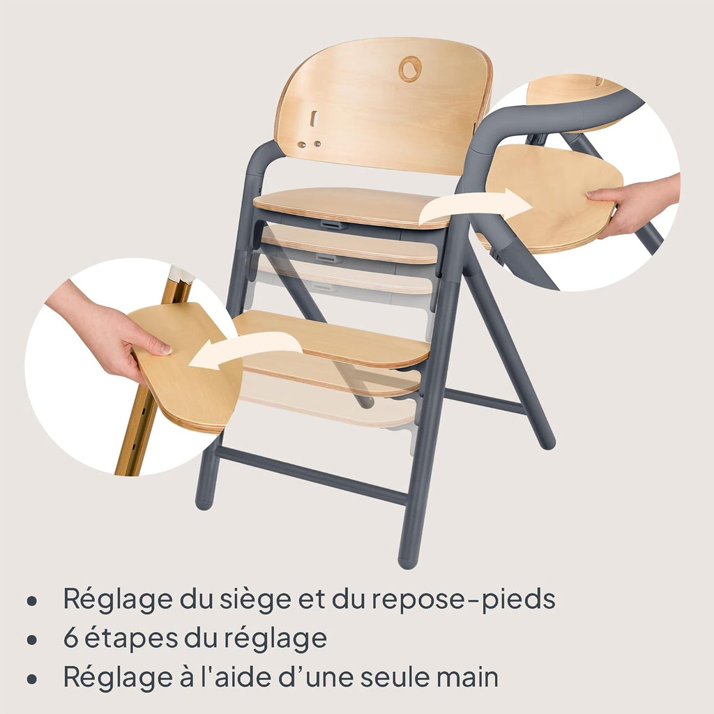 LIONELO Chaise Haute en Bois Celia, Évolutive, dès 6 mois jusqu'à 90 kg, Repose-pieds Réglable, Harnais 5 Points, Coussin de Siège, Nettoyage Facile (Grey)
