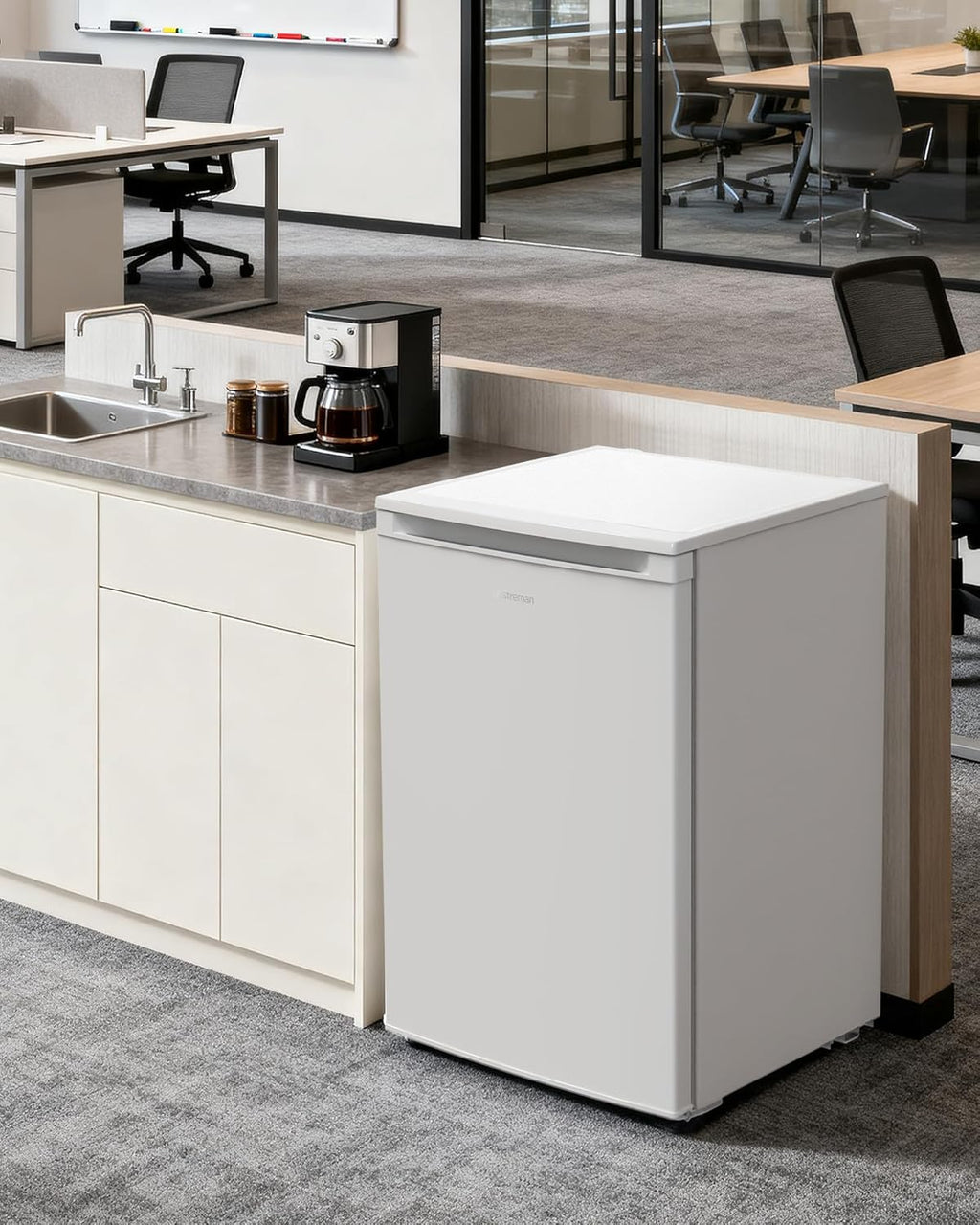 Upstreman 98L Congélateur Armoire,Petit Congélateur a 3 Compartiments, 84,7 x 55,6 cm, -18℃ Congélation 4 Étoiles,Porte Réversible, Congelateur Table Top, Blanc, UF98
