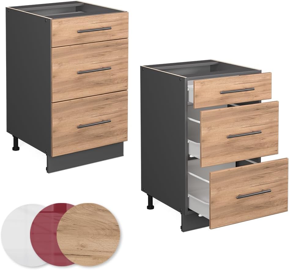 Vicco Meuble Cuisine Fame-Line, Chêne de Force doré/Anthracite, 50 cm sans Plan de Travail