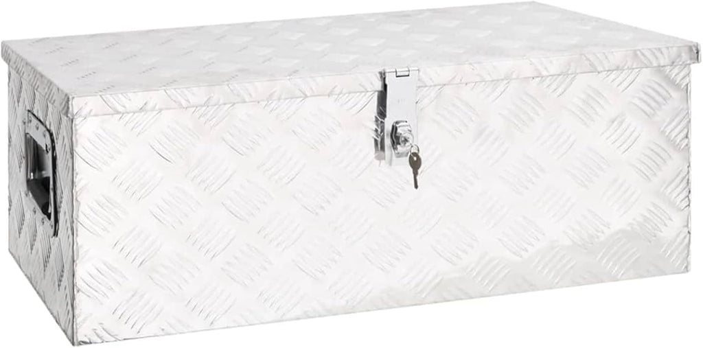 Homgoday Coffre-fort argenté 80 x 39 x 30 cm en aluminium, boîte de jardin, porte-outils de jardin, pouf d'extérieur, coffre d'extérieur
