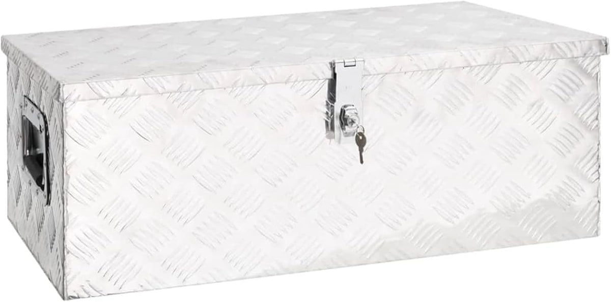 Homgoday Coffre-fort argenté 80 x 39 x 30 cm en aluminium, boîte de jardin, porte-outils de jardin, pouf d'extérieur, coffre d'extérieur