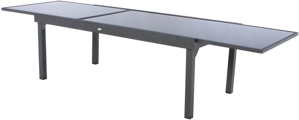 Hespéride - Table de Jardin Extensible Piazza Gris Graphite - 12 Places - Aluminium Antirouille Verre trempé - Meuble d'Extérieur Rallonge Coulissante