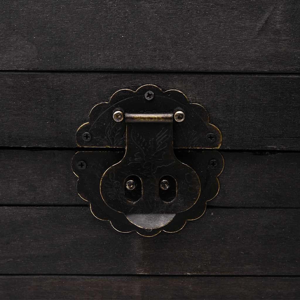 Foknhdi Coffre vintage - Noir - 120 x 30 x 40 cm - Bois massif - Cuir synthétique - Rétro - Pour couloir, salon, chambre à coucher